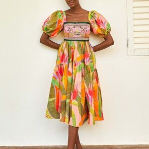 PINK GARDEN EMBROIDERED TOP MIDI DRESS